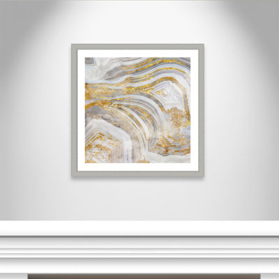 Vanessa 'Agate Allure I' Framed Graphic Art Paper Gray/Gold