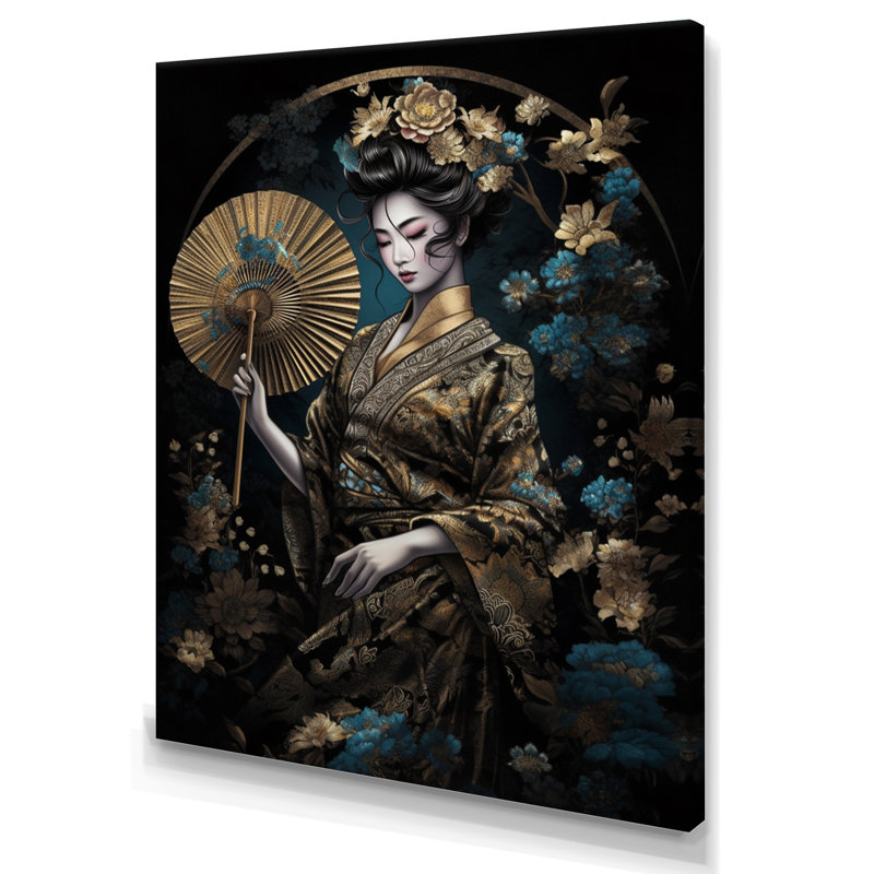 Élégante japonaise, art mural japonais, H 44 po x l 34 po x P 1,5 po, Toile tendue