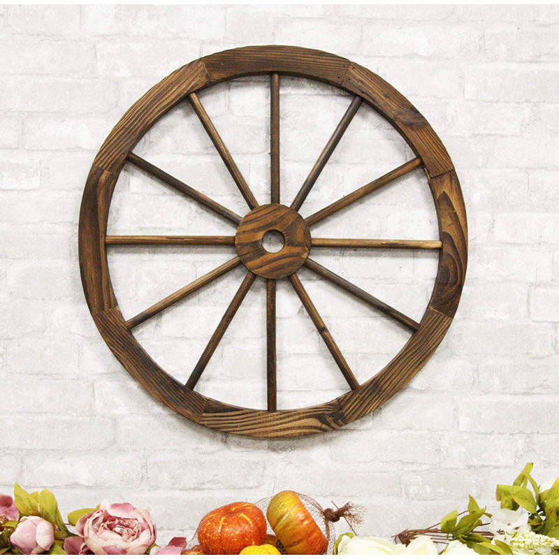 Décoration murale roue de wagon en bois cartwheel rond