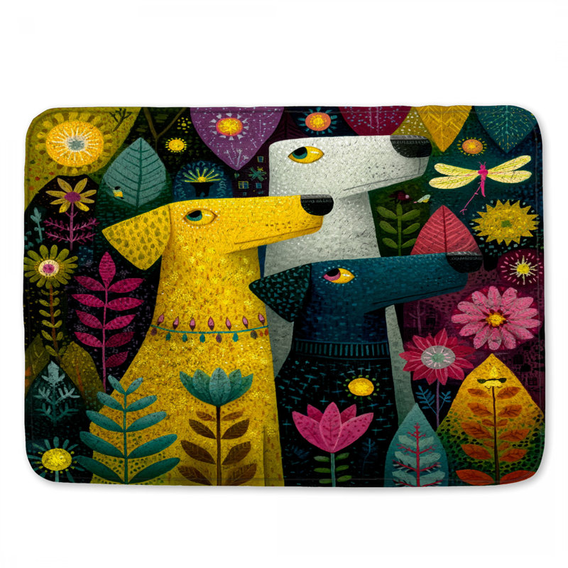 Tapis de bain coloré avec chiens et fleurs, L 24 po x L 17 po