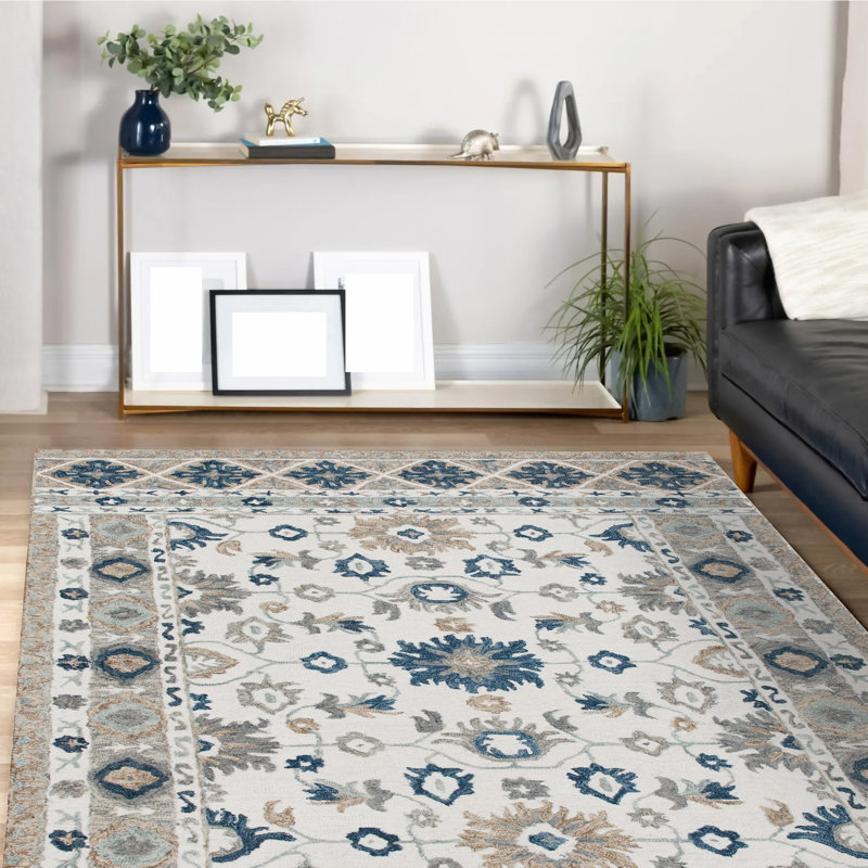 Tapis bleu / gris en laine touffeté à la main Charta, Rectangle de 10 pi x 14 pi