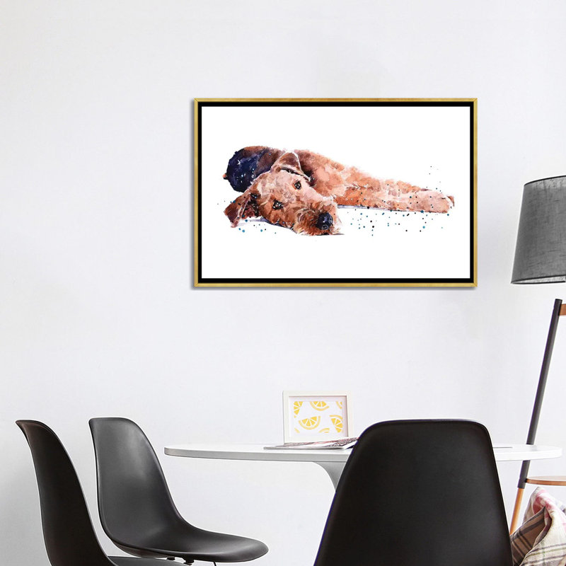 " Airedale I " by EdsWatercolours, No Mat, 26" H x 40" W x 1.5" D, Gold Framed Canvas