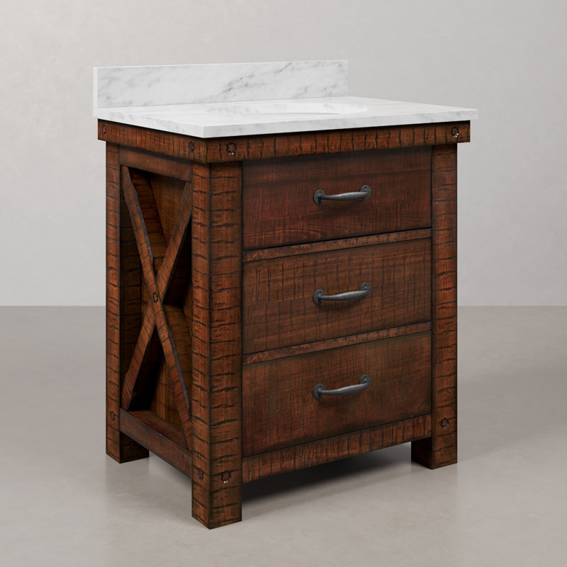 Jessen 30'' W Single Vanity, Carrara White, Rostic Sienna