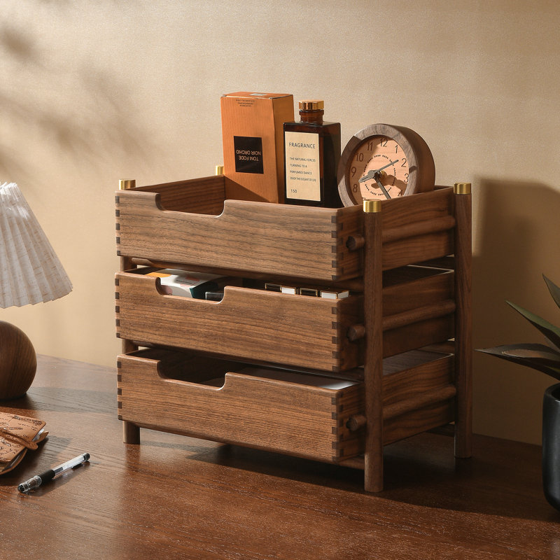 Organisateur de bureau coulissant en bois de noyer noir, rangement de bureau coulissant à 3 niveaux pour cuisine de salle de bain garde-manger.