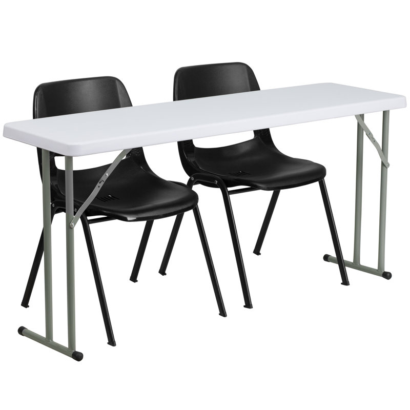 Parker 18" x 60" Plastic Folding Training Table Set with 2 Plastic Stack Chairs
