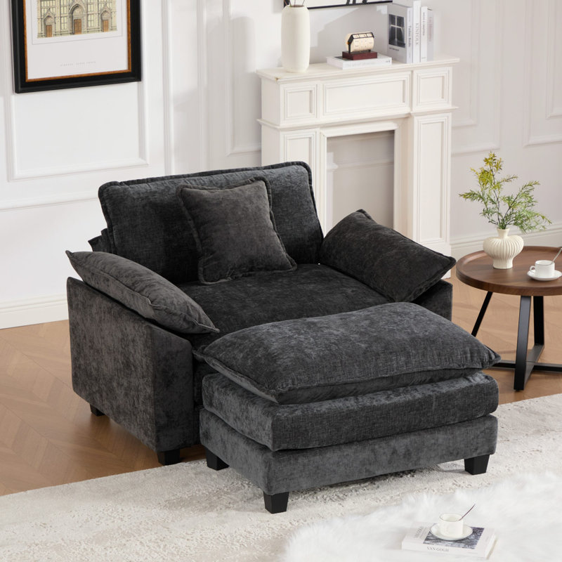 Abigail Chenille Upholstered Accent Chair with Pillows