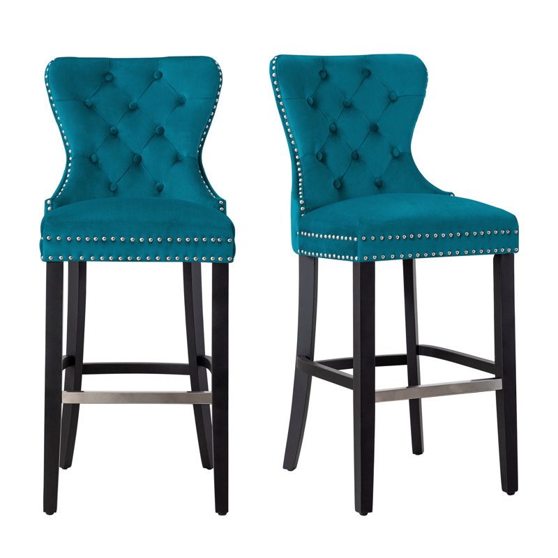 Tabouret de bar et de comptoir Kirsten, Tabouret de bar (siège d'une hauteur de 29 po), Noir, Bleu sarcelle