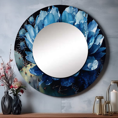 Radwa bleu vert Cactus beauté - grand miroir mural Cactus, miroir rond traditionnel traditionnel, impression d'art en métal