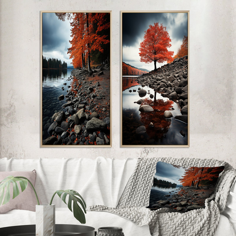 «Canada Autumn Tranquility», 2 pièces sur toile, Encadrement brun, H 32 po x l 32 po