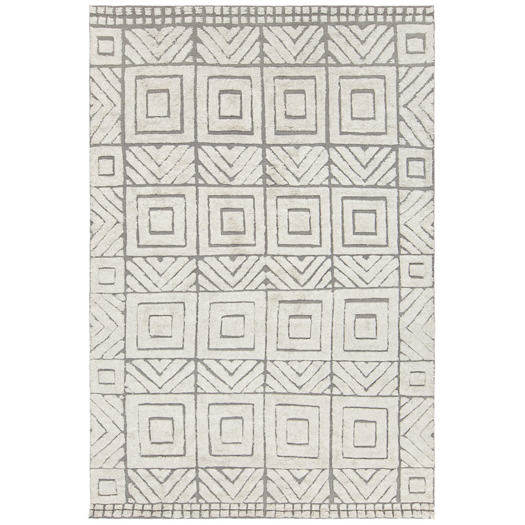 Genna Hand-Knotted White/Gray Area Rug