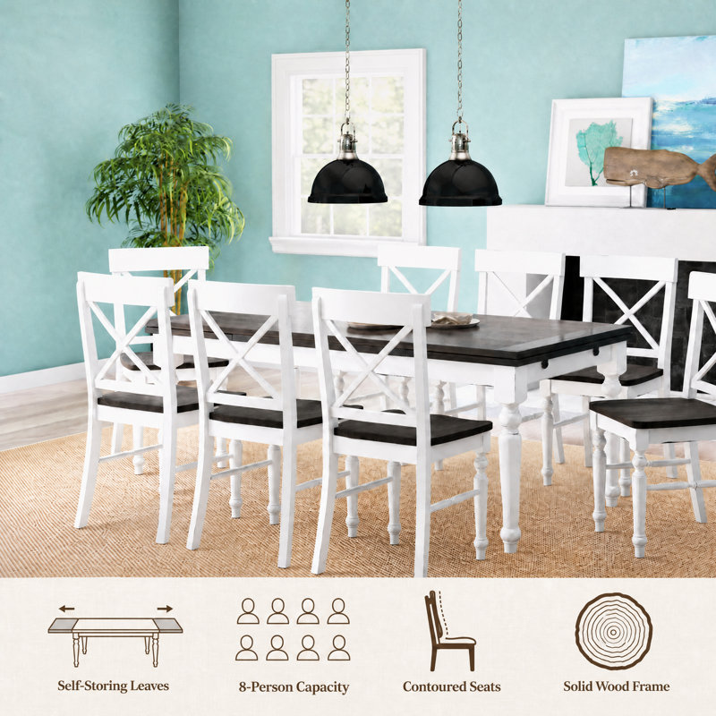 Veazey 8-Person Solid and Manufactured Wood Extendable Dining Set