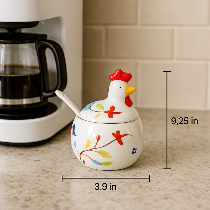  Ensemble de cuisine en céramique 3 pièces - Porte-cuillère coq, sucrier et pot à crème