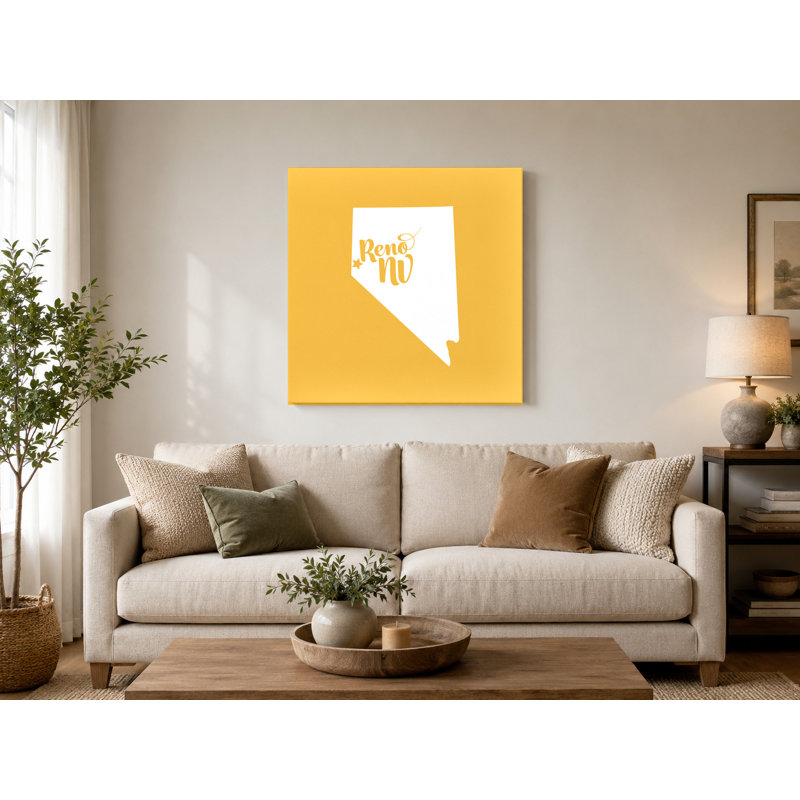 Reno Nevada - State Silhouette - Art mural sur toile, H 12 po x l 12 po