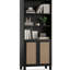 Bibliothèque noire à 5 niveaux avec portes, rangement polyvalent pour grandes tablettes, bureau et cuisine-130551155