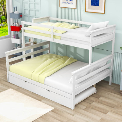 Wooden Twin XL Over Queen Bunk Bed with Trundle