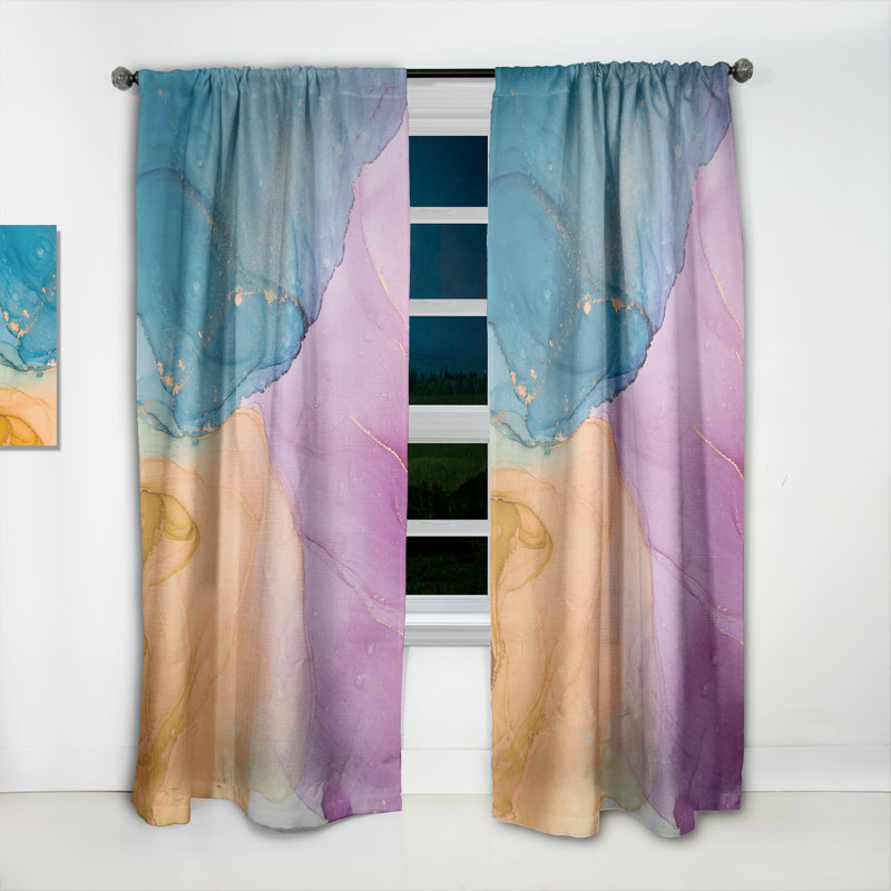 Bleu et orange liquide Art II - rideau en velours moderne - obscurcissant - 1 panneau