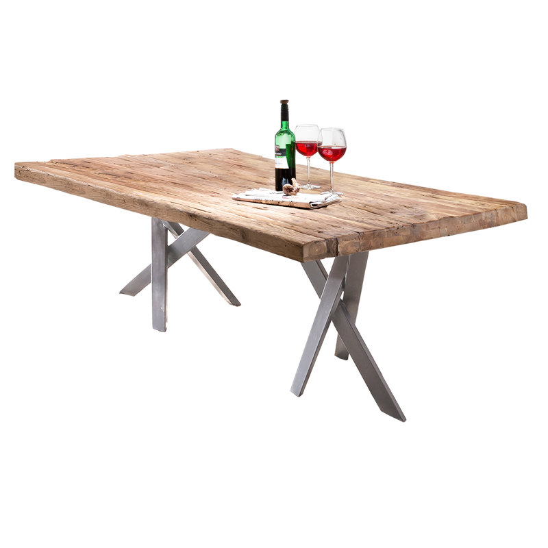 Magdalena Teak Solid Wood Top Metal Base Dining Table, H74 x L200 x W100cm, Silver