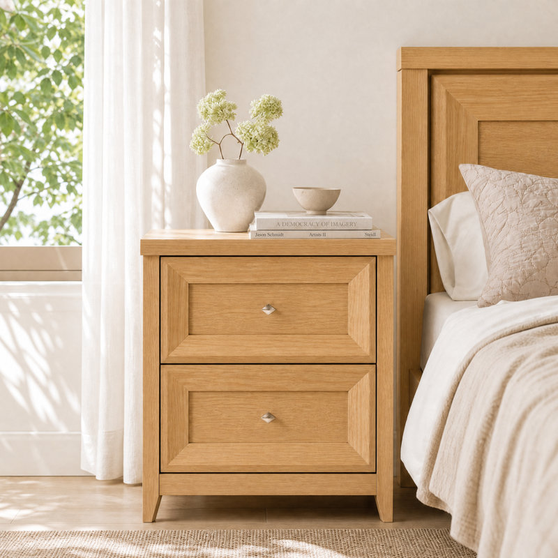 Acero 58cm W Bedside Table, Honey Oak