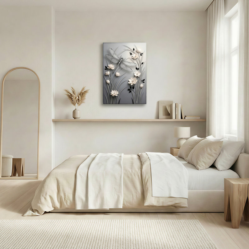 Ensemble de 1 tableau sur toile Libellule et Fleurs, H 18 po x l 12 po, Toile tendue