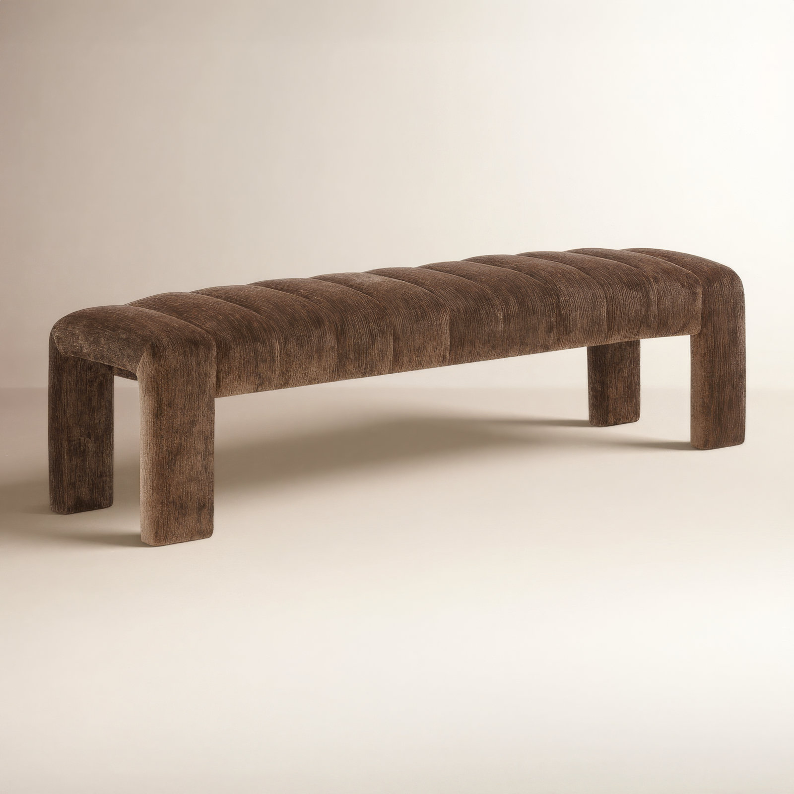 Gliese 63" Velvet Bedroom Bench, Brown Chenille