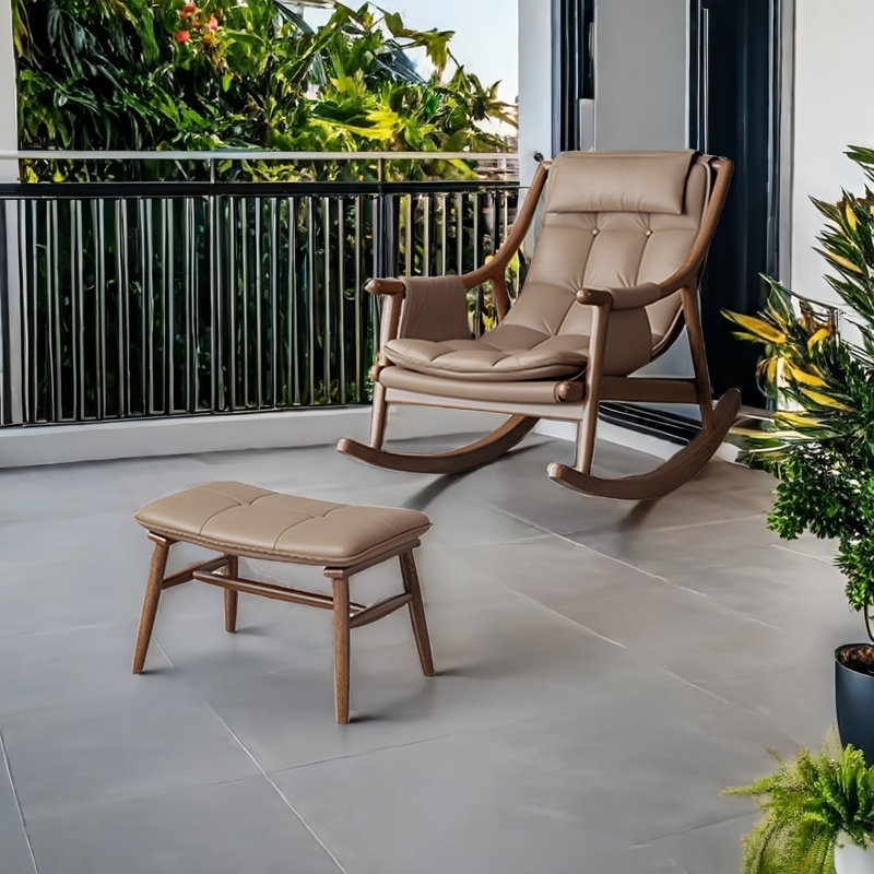 Chaise berçante en bois massif, Brun clair