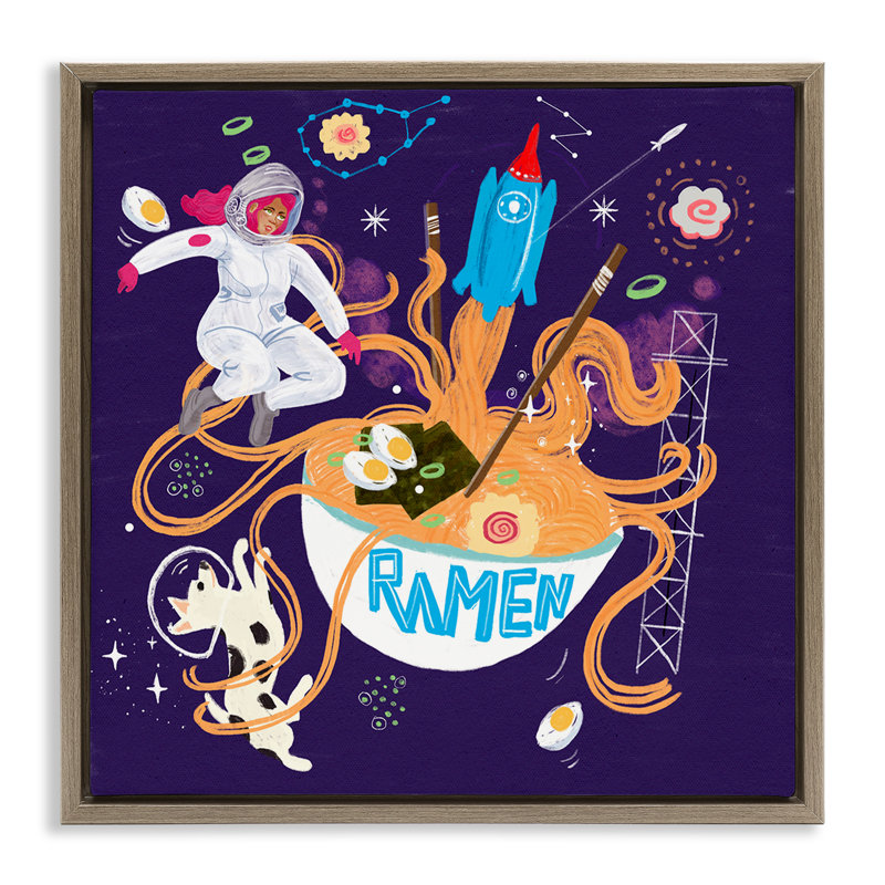 Cadre fantaisiste flottant Ramen in Space, design par Juliet Rose Philips, H 25 po x l 25 po, Cadre flottant orme Montalcino