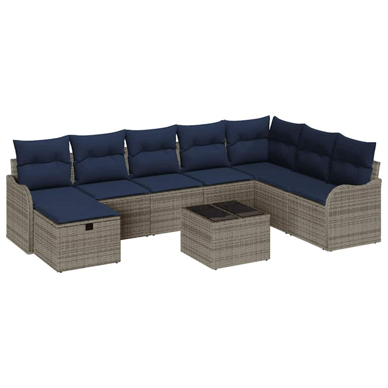 Ensemble de canapé vidaXL avec coussin manuel 9 pièces en rotin gris et bleu marine vidaXL