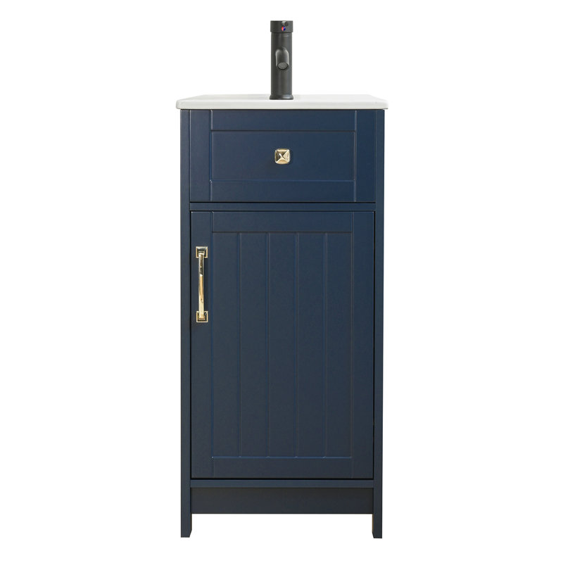 Meuble-lavabo moderne 16 po avec lavabo, Doré, Marine