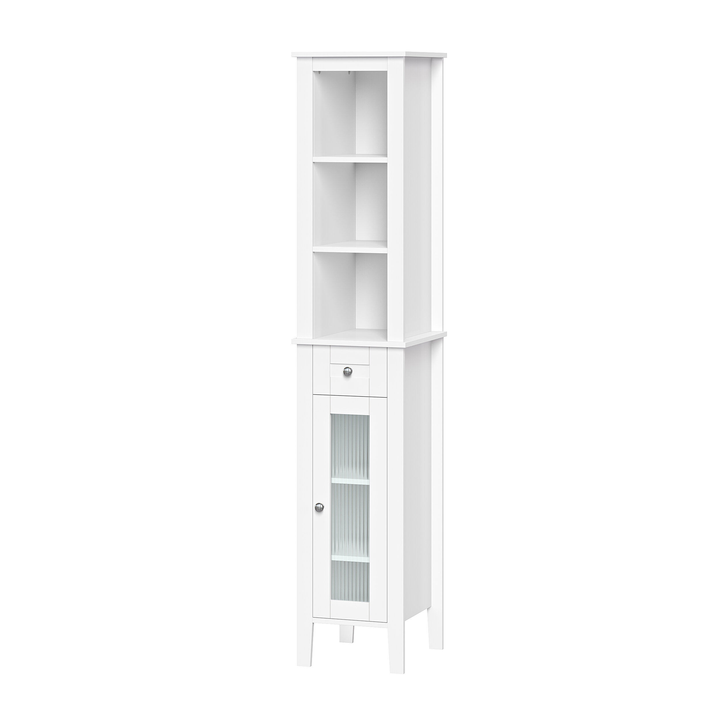 Spirich Home Tall Narrow Storage Cabinet, Bathroom Floor Slim Cabinet with  Windowpane Glass Door, Freestanding Linen Tower, White