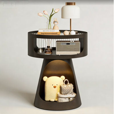 Modern Round End Table, Tempered Glass Table Top Living Room Side Table, Small Apartment Multifunctional Sofa Side Table,Black