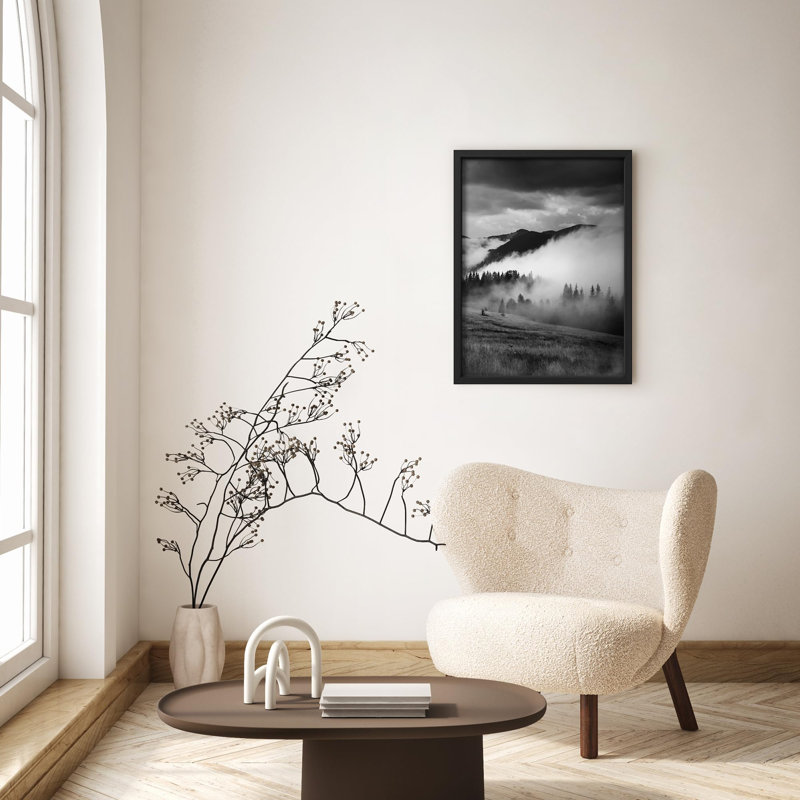 Petit paysage de montagne brumeux, Noir, H 14 po x l 11 po