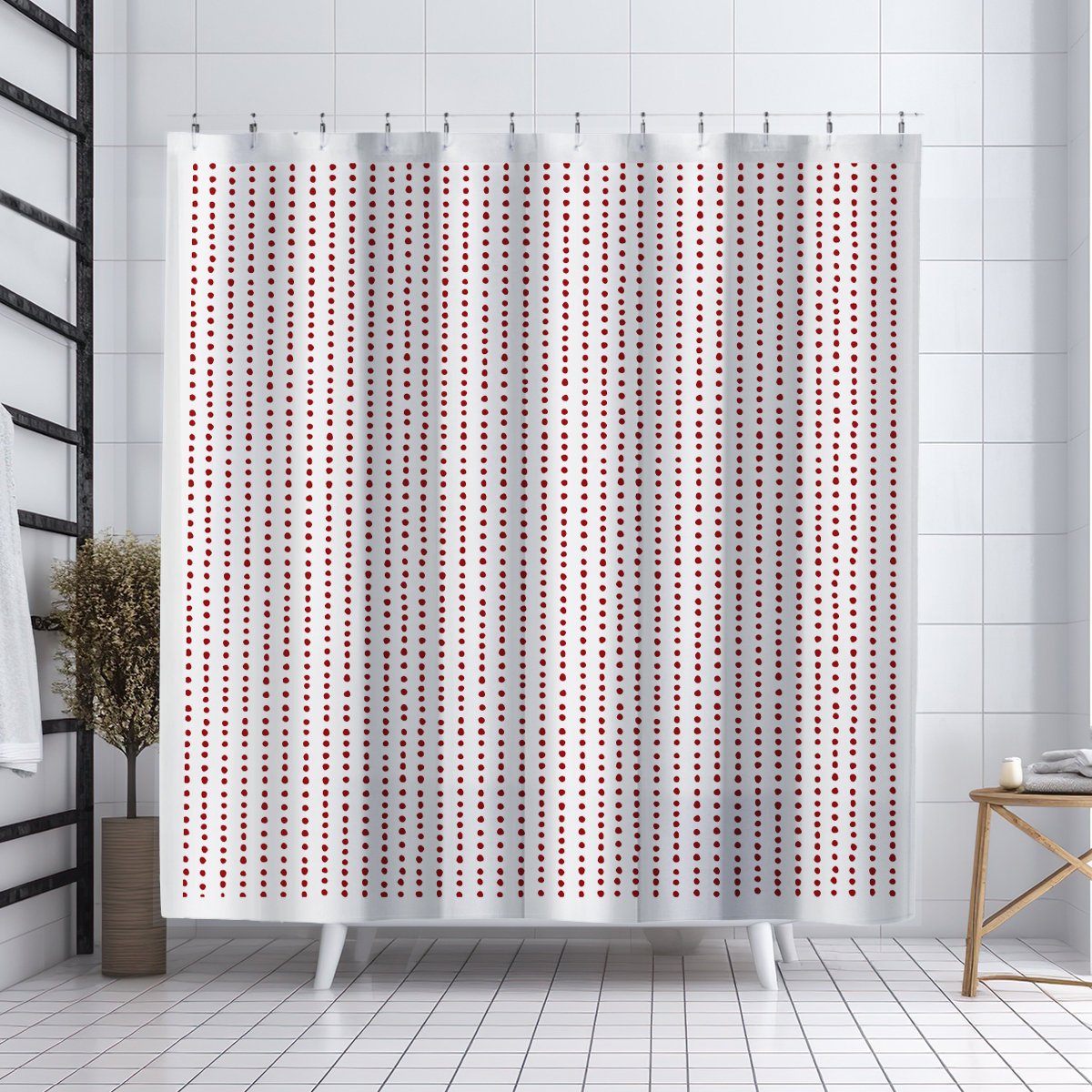 Thora Dots Mid-Century Shower Curtain, Red