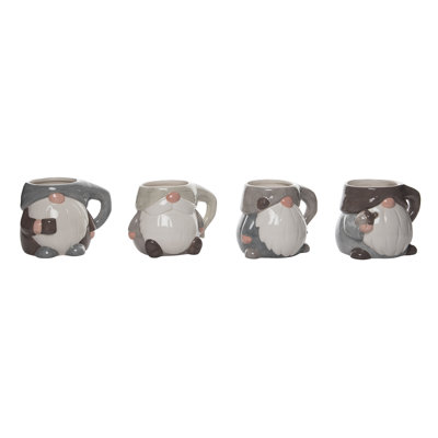 Ensemble de 4 tasses en céramique de bouleau et gnome pour décorations de Noël, verres et tasses de dolomite multicolores, parfaites pour une utilisation intérieure