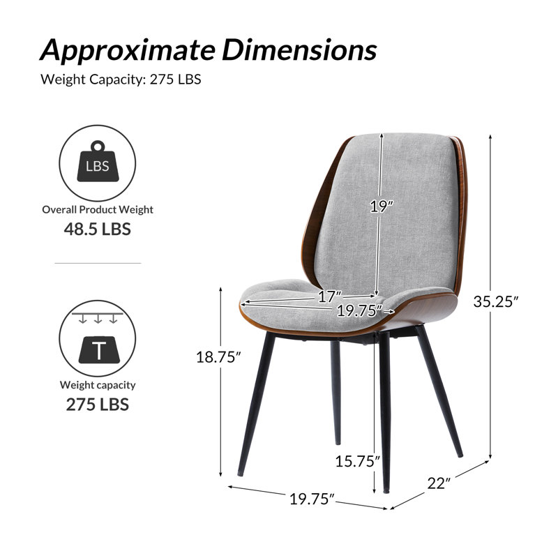  Ensemble de chaises de salle à manger modernes en bois massif de 19,75 po de large Oakham, 4, Gris clair