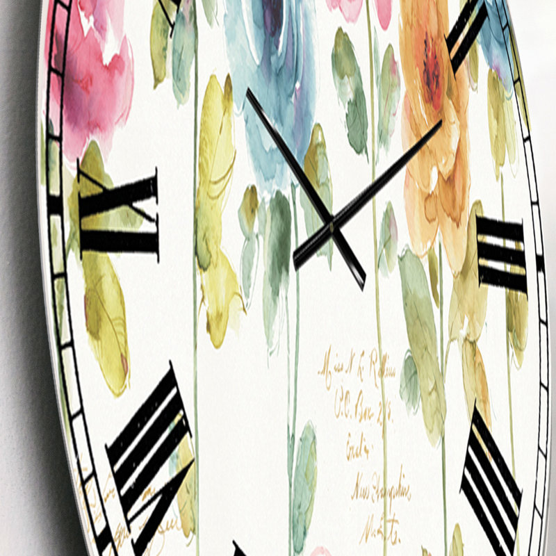 Horloge murale traditionnelle peinte à la main arc-en-ciel - roses traditionnelles, Moyen