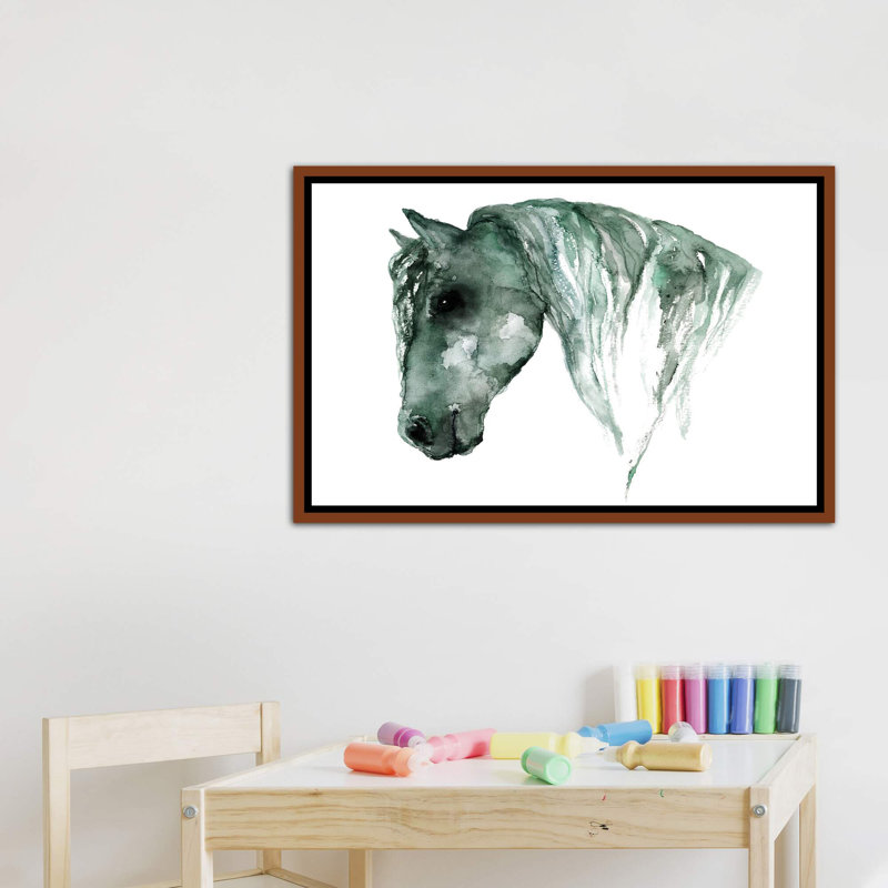 Art du cheval, H 40 po x l 60 po x P 1,5 po, Toile avec cadre en bois brun