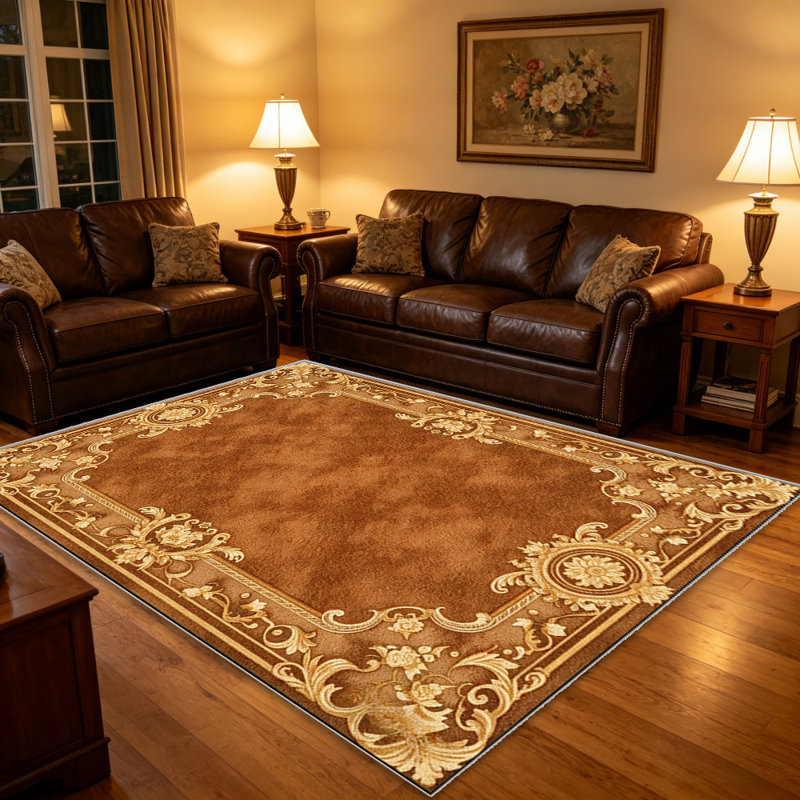 Brown Gold Borderarea rugs for Living Room, Soft and Comfortable, Suitable for all seasons, easy to maintain, machine washable Indoor floor mat, Under Table Farmhouse suitable for Bedroom, Dining Room, Study, Patio, Balcony, Home Decor