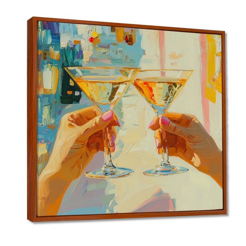 Martini Cocktail Glass Friends - Liquor, art mural, H 30 po x l 30 po, Impression encadrée flottante, Brun