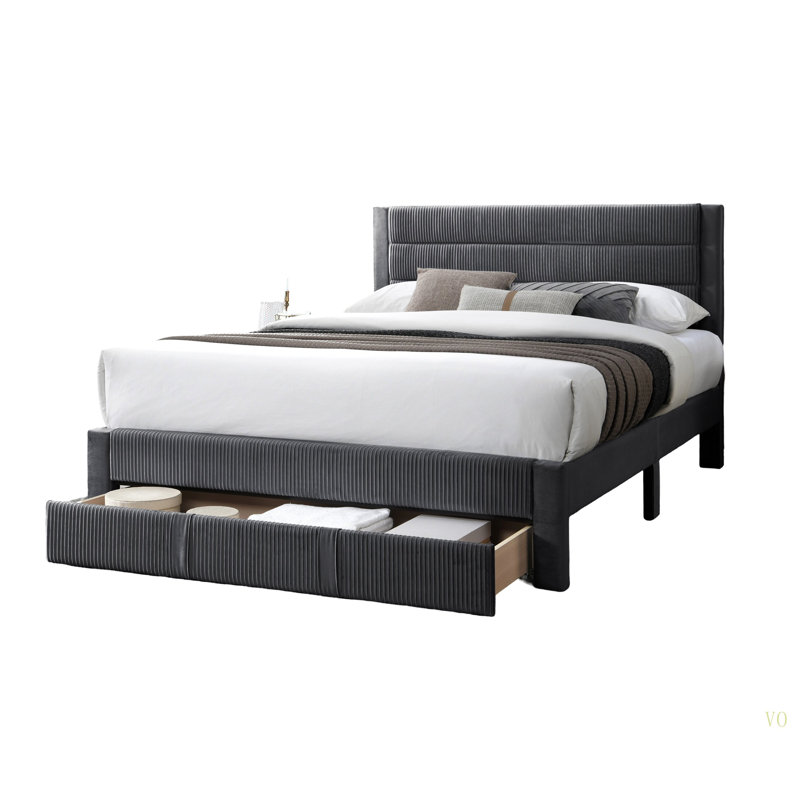 Cadre de lit tête de lit en velours côtelé de luxe 1 pièce, Gris anthracite