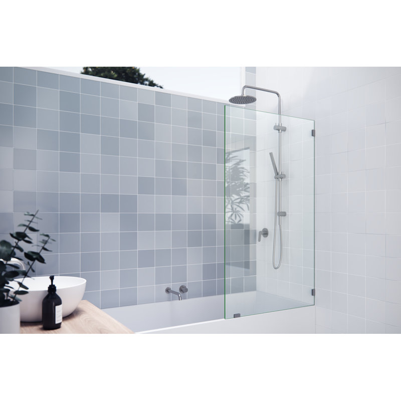 Vela 32.5 in. x 58.25 in. Frameless Single Fixed Bath Panel, Brushed Nickel