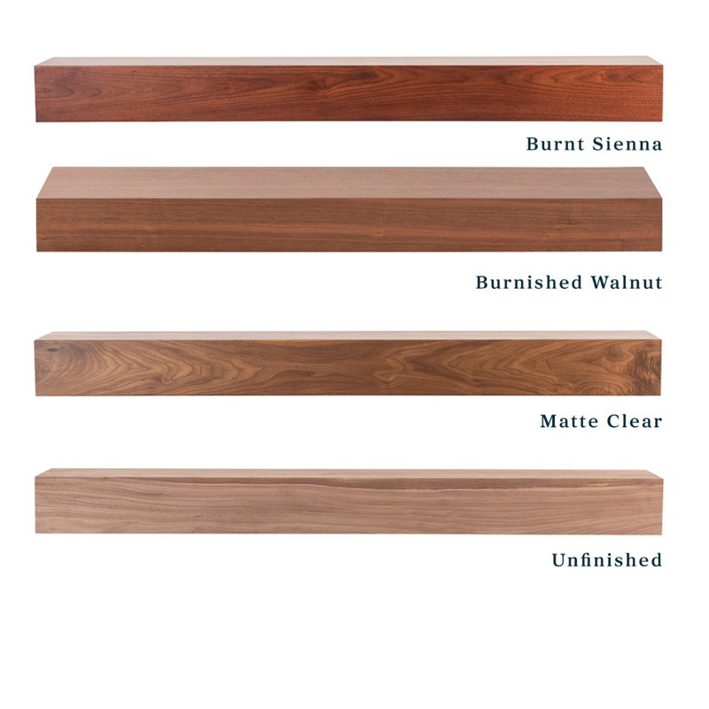 Modern Ember Walnut Creek Fireplace Mantel Shelf - 9" Depth, Close-Grain Details - Real Walnut Wood, 60", Matte Clear