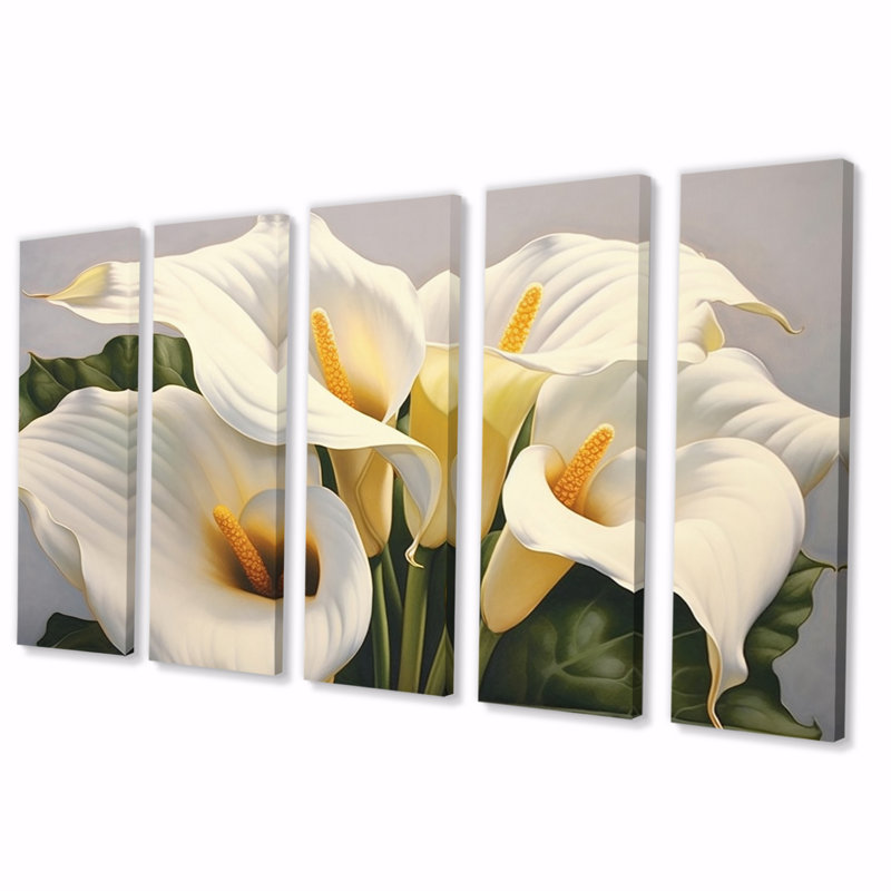«White Green Lily Serenade», reproduction de toile tendue 5 pièces