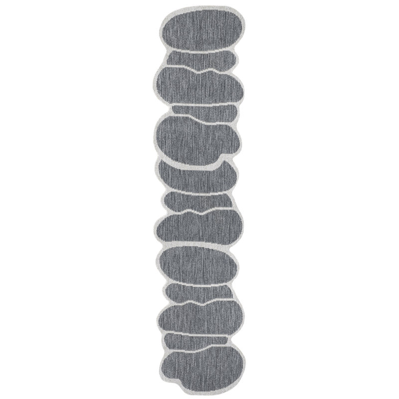 Monte Modern Rustic Abstract Blue/Cream Indoor/Outdoor Rug, Novelty 2' x 8'