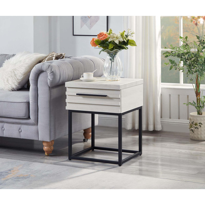 Celestial Contemporary Storage End Table, White