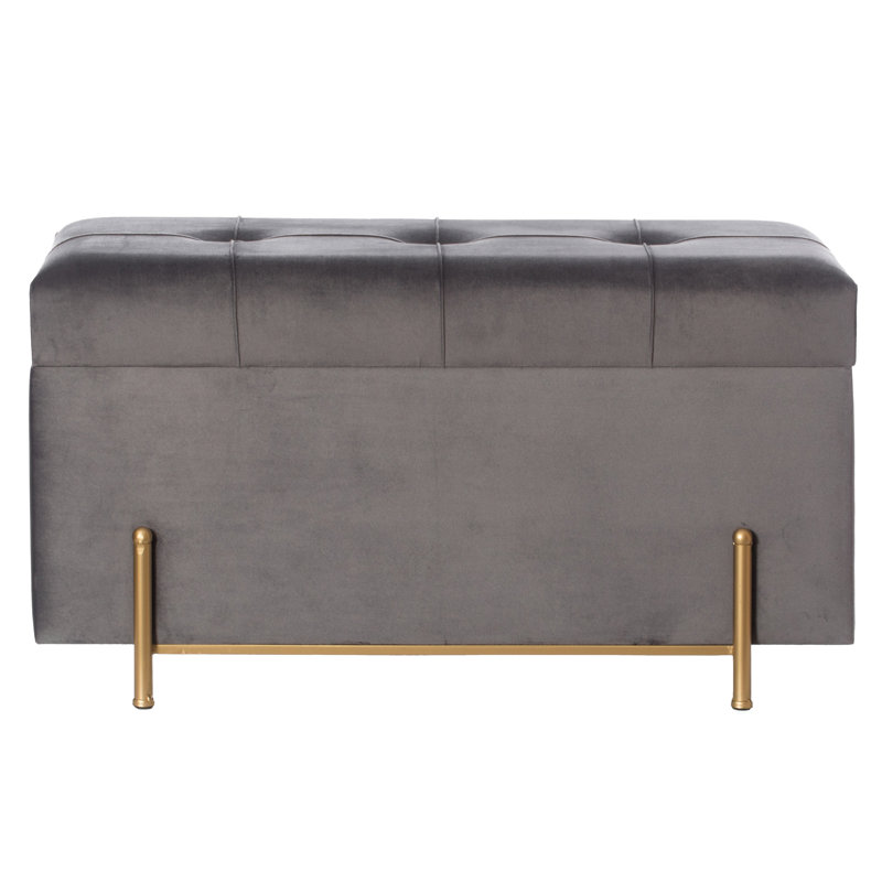 Repose-pieds de rangement rectangulaire en velours avec rangement Shadyvale, Gris foncé