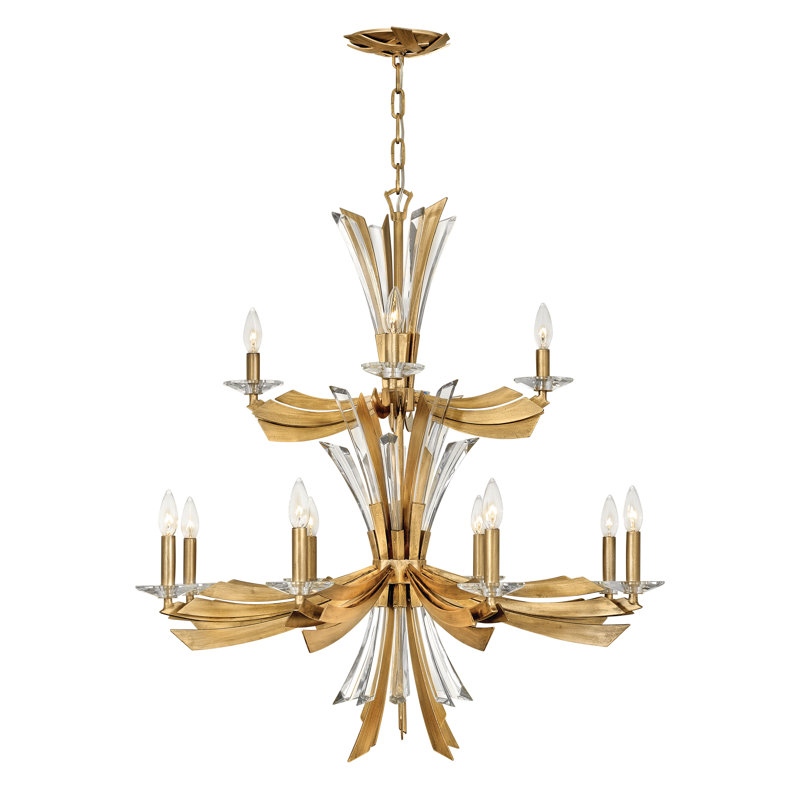 Vida Burnished Gold 12-Light Crystal Chandelier with Dimmable Candelabra