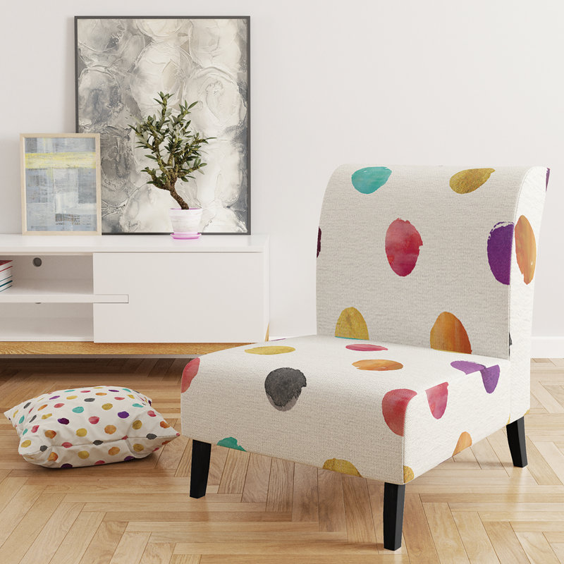 Fauteuil de chambre rembourré orange, orange et bleu à pois