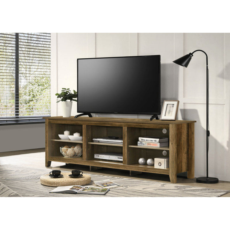Meuble télé avec tablettes ouvertes et gestion des câbles Bernardo Knotty Oak, Chêne