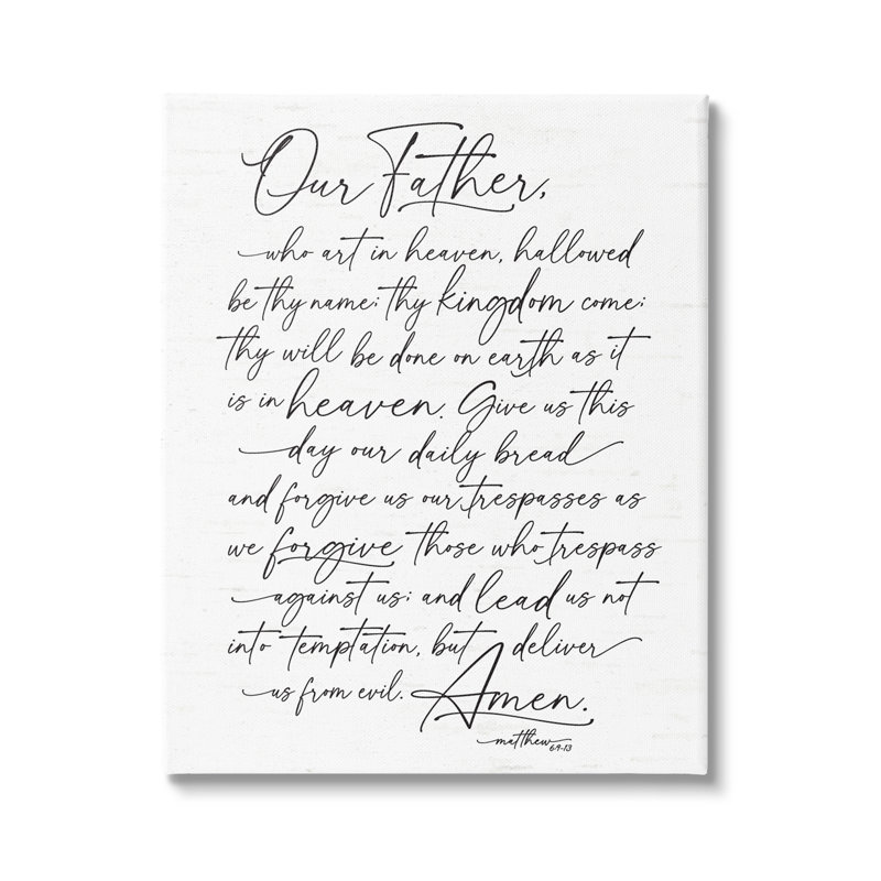 Our Father Religious Prayer Reading Spiritual Scripture Stretched Canvas Wall Art by Lettered and Lined
