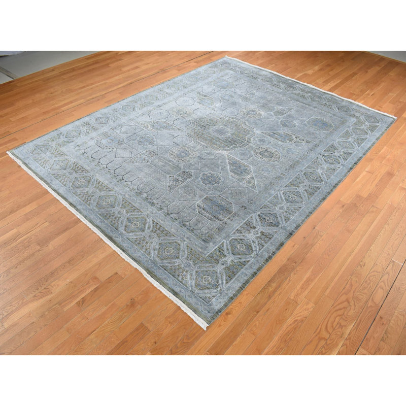 Tapis gris noué à la main 9 pi x 11 pi 7 po en laine avec motif mamelouk 6754AEB9E5114926BD51C2513391BBF5